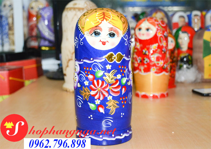 Búp bê Nga matryoshka bộ 7 con màu xanh dương cánh hoa