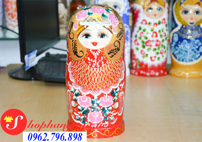 Búp bê Nga matryoshka mẫu 6 bộ 10 con hoa văn gấm