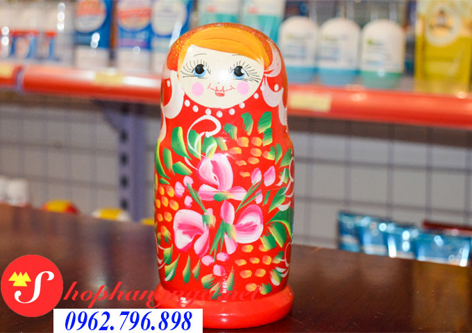 Búp bê gỗ Nga matryoshka bộ 5 con mẫu 10 màu đỏ và cánh hoa
