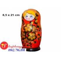 Búp bê gỗ Nga matryoshka bộ 7 con mẫu 11 màu đỏ hoa năm cánh