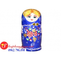 Búp bê gỗ Nga matryoshka bộ 7 con mẫu 8 màu xanh dương cánh hoa