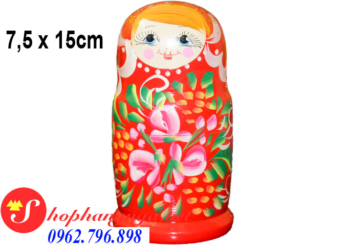 Búp bê gỗ Nga matryoshka bộ 5 con mẫu 7 màu đỏ và cánh hoa