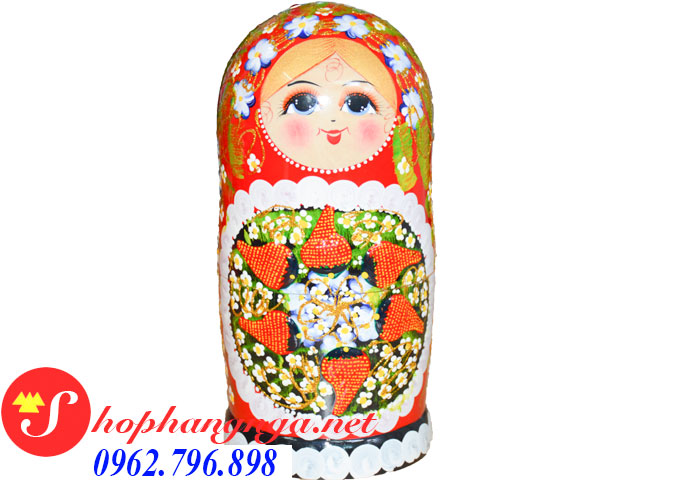 Búp bê Nga matryoshka mẫu 4 bộ 10 con hoa văn quả dâu tây